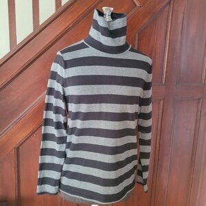 Talbots Womens Striped Turtleneck Sweater MP Cotton/Spandex Black & Gray